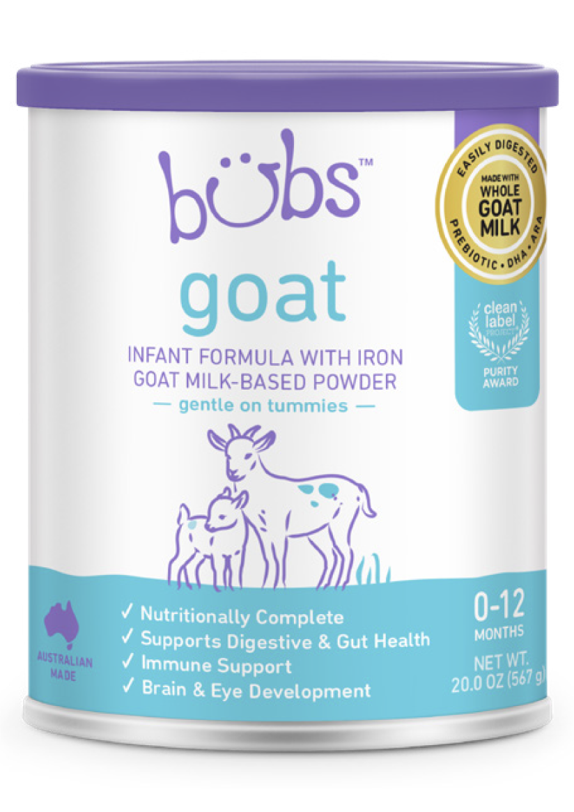 Can of Bubs goat infant formula