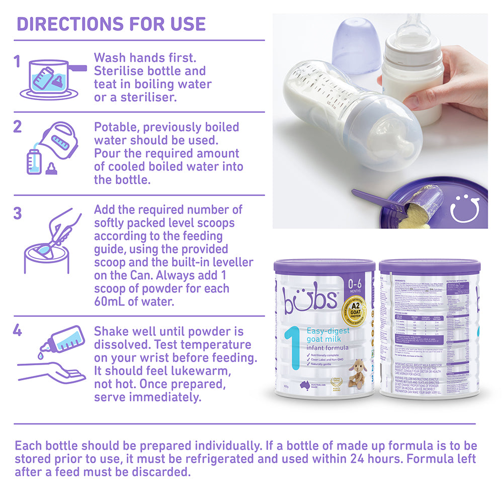 Bubs Goat Milk Infant Formula Stage 1, 800g Aussie Bubs